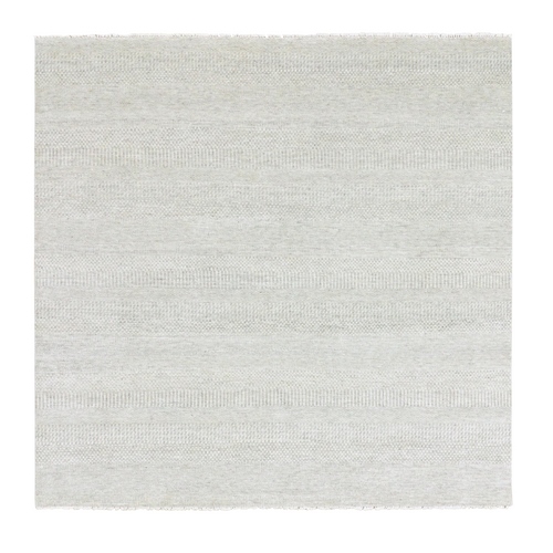 Heather Gray, Modern Grass Design, Tone on Tone, Undyed 100% Wool, Hand Knotted, Square Oriental 