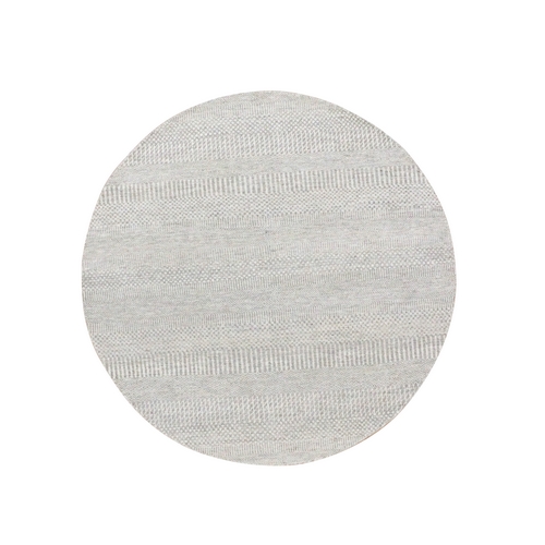 Rustic Gray, Tone on Tone, Hand Knotted, Pure Undyed Wool, Round Grass Design Oriental Rug 