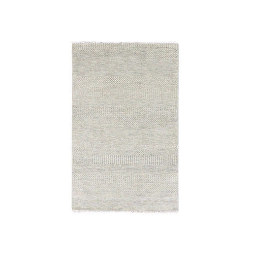 Perfect Gray, Natural Undyed Wool, Modern Grass Design, Hand Knotted, Tone on Tone, Oriental 