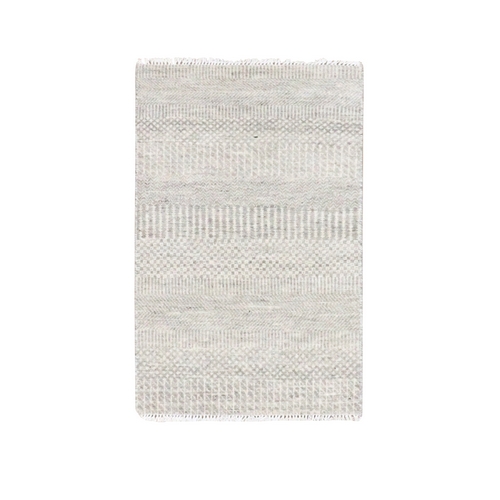 Glossy Gray, Natural Undyed Wool, Modern Grass Design, Hand Knotted, Tone on Tone, Mat Oriental Rug