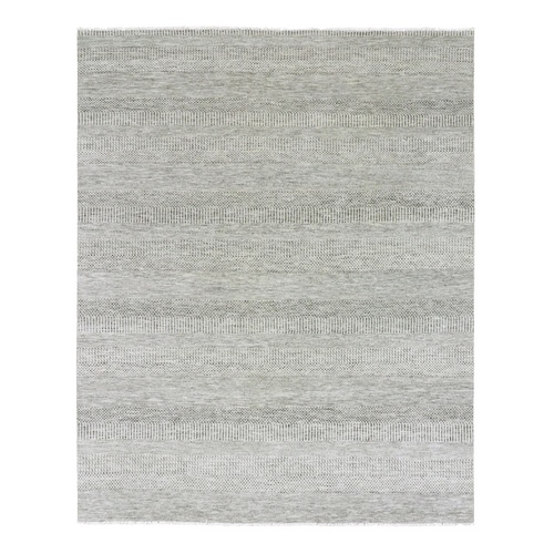 Pastel Gray, Natural Undyed Wool, Modern Grass Design, Hand Knotted, Tone on Tone, Oriental Rug