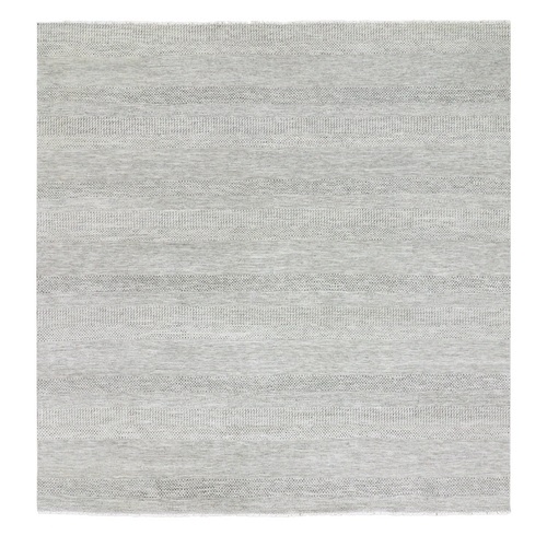 Cloud Gray, Tone on Tone, Hand Knotted, Pure Undyed Wool, Round Grass Design Oriental Rug 