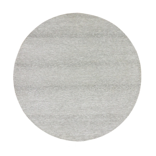 Sea Gray, Tone on Tone, Hand Knotted, Round Pure Undyed Wool Grass Design Oriental Rug 