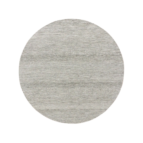 Perfect Gray, Natural Undyed Wool, Modern Grass Design, Hand Knotted, Tone on Tone, Round Oriental 