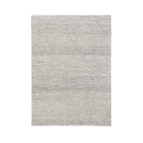 Solid Gray, 100% Undyed Wool, Modern Hand Knotted Grass Design, Tone on Tone, Oriental 