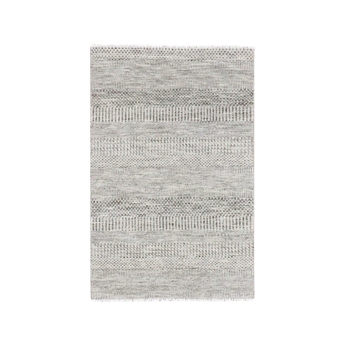 Storm Gray, Tone on Tone, Modern Grass Design, Undyed Natural Wool, Hand Knotted, Oriental Rug 