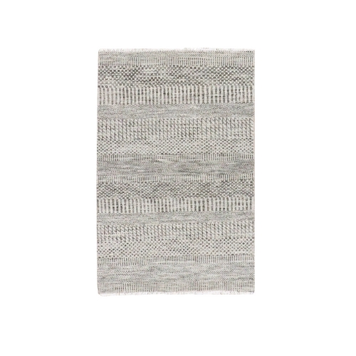 Rustic Gray, Modern Tone on Tone Grass Design, Hand Knotted, Undyed Organic Wool, Oriental Rug