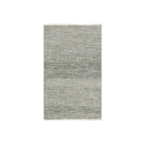 Ice Gray, Modern Grass Design, Tone on Tone, Undyed 100% Wool, Hand Knotted, Oriental 
