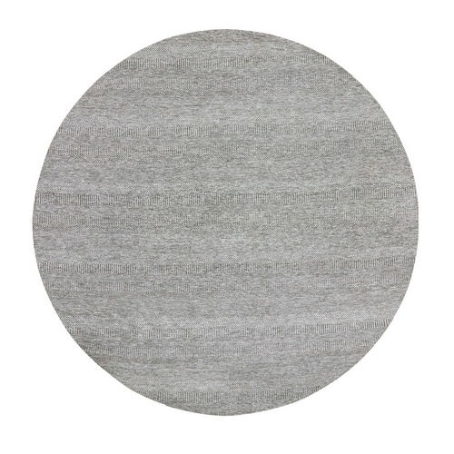Storm Gray, Tone on Tone, Modern Grass Design, Organic Undyed Wool, Hand Knotted, Round Oriental Rug