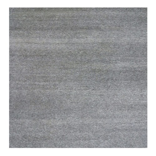 Neutral Gray, Hand Knotted, Modern Grass Design, Natural Undyed Wool, Square Oriental Rug