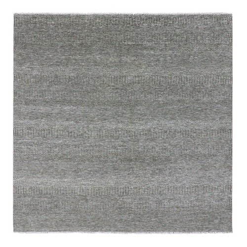 Harbor Gray, Organic Undyed Wool, Modern Grass Design, Tone on Tone, Square Hand Knotted Oriental 