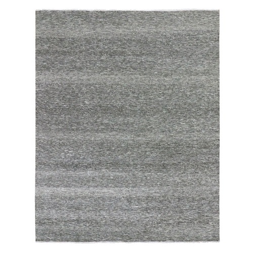 Glossy Gray, Modern Grass Design, Tone on Tone, Organic Undyed Wool, Hand Knotted, Oriental Rug 