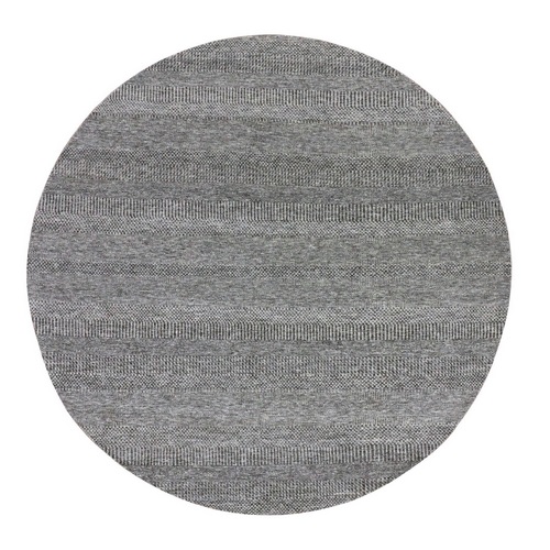 Rhino Gray, 100% Undyed Wool, Tone on Tone, Hand Knotted Grass Design, Round Oriental Rug