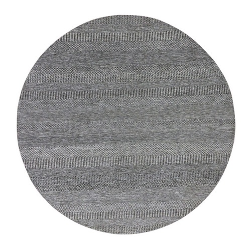 Solid Gray, Hand Knotted, Undyed 100% Wool, Modern Grass Design, Round Oriental Rug