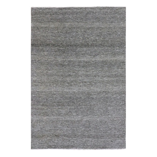 Seal Gray, Tone on Tone, 100% Undyed Wool, Modern Grass Design, Hand Knotted, Oriental Rug