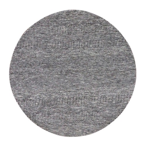Gentle Gray, Tone on Tone, Modern Grass Design, Organic Undyed Wool, Hand Knotted, Round Oriental Rug