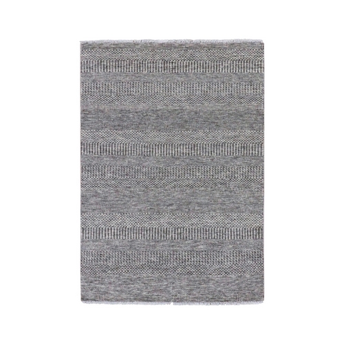 Dark Gray, Hand Knotted, Modern Grass Design, Natural Undyed Wool, Oriental Rug