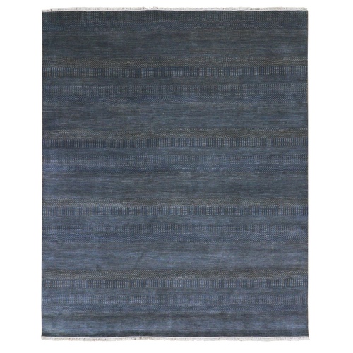 Prussian Blue, Modern Grass Design, Tone on Tone, Soft Dyed Wool, Hand Knotted, Oriental 