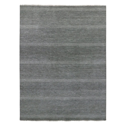 Dim Gray, Tone on Tone, Hand Knotted, Modern Grass Design, Natural Undyed Wool, Oriental 