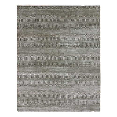Davy's Gray, Dyed Densely Woven Tone on Tone, Soft to the Touch Wool and Silk, Hand Knotted Modern Grass Design, Oriental Rug 