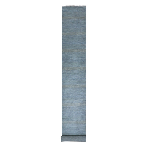 Chelsea Blue, XL Runner Grass Design Tone on Tone, Hand Knotted, Natural Dyed Wool Oriental Rug 