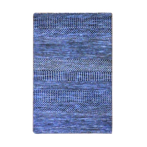 Boeing Blue, Pure Dyed Wool, Tone on Tone, Modern Grass Design, Hand Knotted, Mat Oriental 