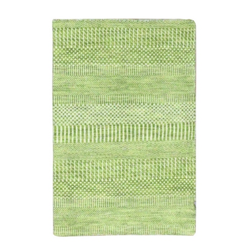 Pear Green, Modern Hand Knotted Grass Design, Organic Dyed Wool, Tone on Tone, Mat Oriental 