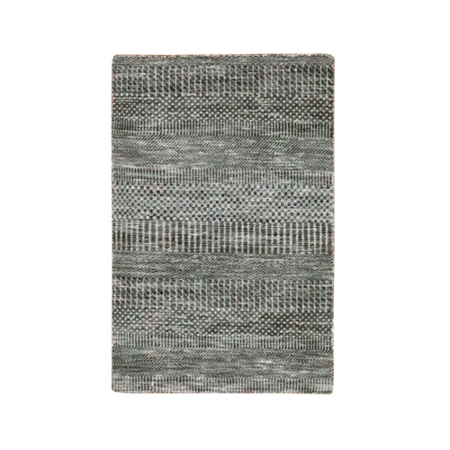 Echo Gray, Tone on Tone, Hand Knotted, Pure Dyed Wool, Grass Design Mat Oriental Rug 