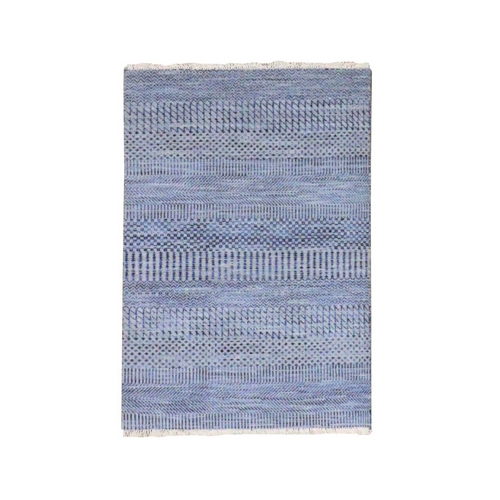 Pure Silver Gray, Modern Dyed 100% Wool Grass Design, Tone on Tone, Hand Knotted, Mat Oriental 