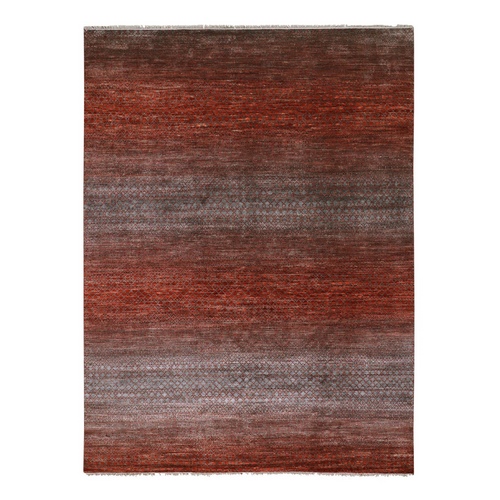 Auburn Brown, Dyed, Pure Wool, Hand Knotted, Modern Chiaroscuro Collection, Thick and Plush, Oriental 