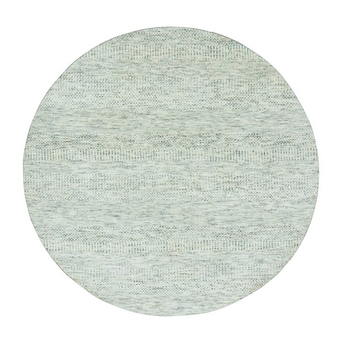 Wickham Gray, Hand Knotted Grass Design, Borderless Modern Undyed Natural Wool, Tone On Tone, Round Oriental Shabby Chic Rug 