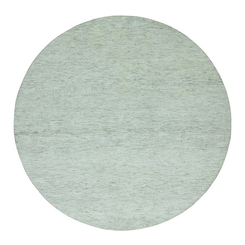 Earl Gray, Hand Knotted, Shabby Chic, Modern 100% Undyed Wool With Grass Design, Tone On Tone, Oriental Round Rug 