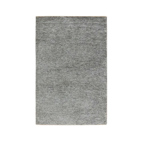 Passive Gray, Undyed Organic Wool, Hand Knotted Modern Tone on Tone and Grass Design, Oriental Rug