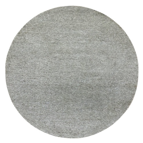 Gauntlet Gray, Hand Knotted, Shabby Chic, Modern 100% Undyed Wool With Grass Design, Tone On Tone, Organic Sustainable Textile Oriental Round 
