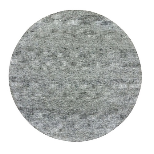 Downing Stone Gray, Organic Sustainable Textile, Modern Tone on Tone Grass Design, Undyed Extra Soft Wool, Hand Knotted Round Oriental Rug