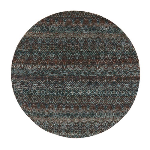 Kobicha Brown, Borderless Hand Knotted Kohinoor Herat, Tone On Tone, 100% Plush Wool, Diamond Shape Small Repetitive Design, Oriental Round Rug