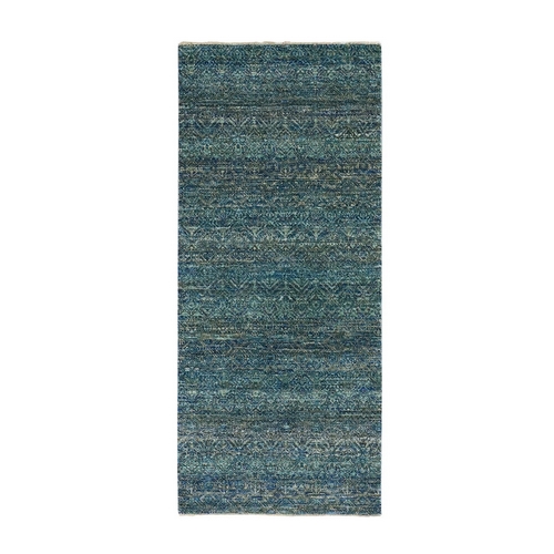 Juniper Forest Green, 100% Plush Wool, Tone on Tone, Hand Knotted, Kohinoor Herat Small Geometric Repetitive Design, Runner Oriental 