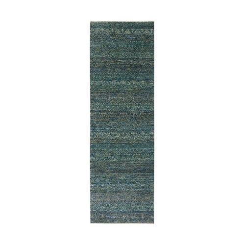 Cerulean Forest Green, Diamond Shape Repetitive Design, Kohinoor Herat, Soft To The Touch All Wool, Hand Knotted, Runner Oriental Rug