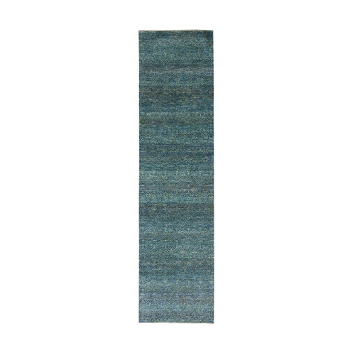 Clover Green, Kohinoor Herat, 100% Wool, Diamond Shape Repetitive Design, Borderless Hand Knotted, Tone on Tone, Runner Oriental Rug
