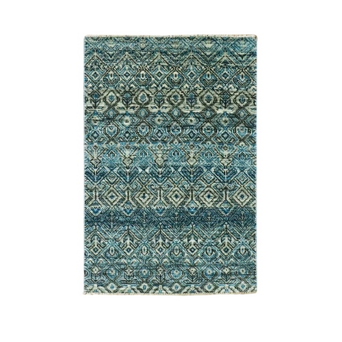 Teal Blue, Kohinoor Herat, 100% Plush Wool, Hand Knotted, Tone on Tone, Small Geometric Repetitive Design, Oriental 