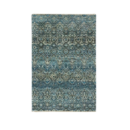 Linkedin Blue, 100% Plush Wool, Hand Knotted, Diamond Shape Kohinoor Herat Small Geometric Repetitive Design, Oriental Rug