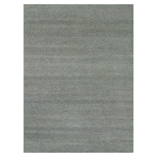 Cloud Gray, Modern Grass Design, Tone on Tone Hand Knotted, Undyed Natural Wool, Oriental Rug