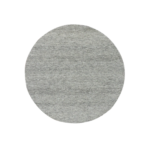 Timberwolf Gray, Modern Grass Design, Pure Undyed Wool, Tone on Tone, Hand Knotted, Round Oriental 