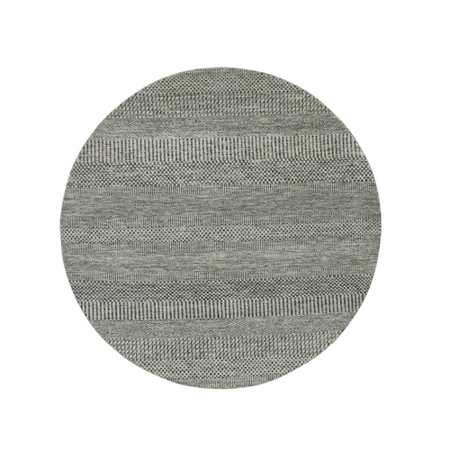 Silver Gray, 100% Undyed Wool, Modern Hand Knotted Grass Design, Round Tone on Tone Oriental 