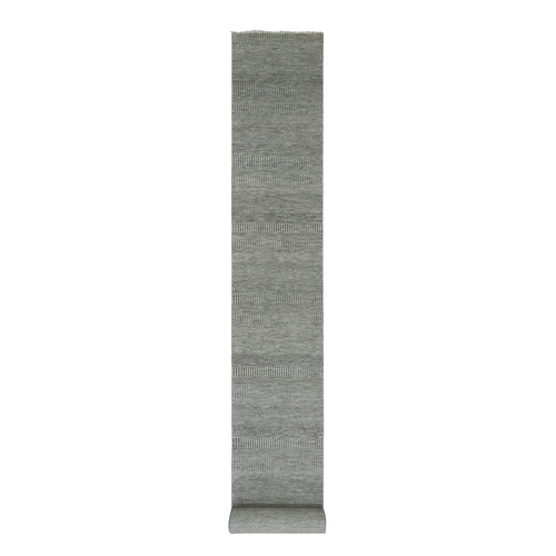 Stone Eagle Gray, Modern Tone on Tone Grass Organic Undyed Wool Design, Hand Knotted, XL Runner Oriental 