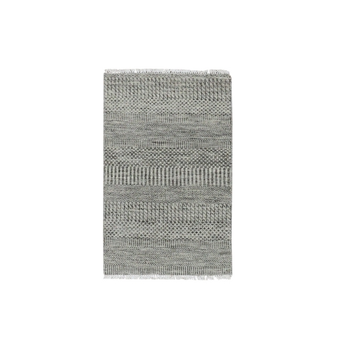 Gentle Gray, Modern Hand Knotted Grass Design, Tone on Tone, Undyed 100% Wool, Mat Oriental Rug