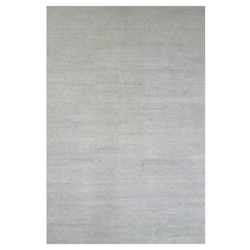 Electric Gray, Modern Hand Knotted Grass Design, Tone on Tone Undyed Pure Wool, Oversized Oriental Rug