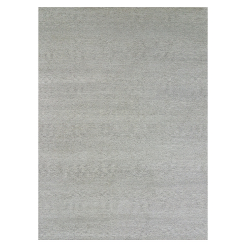 Battleship Gray, Hand Knotted, Modern Grass Design, Natural Undyed Wool, Oriental Tone on Tone Rug