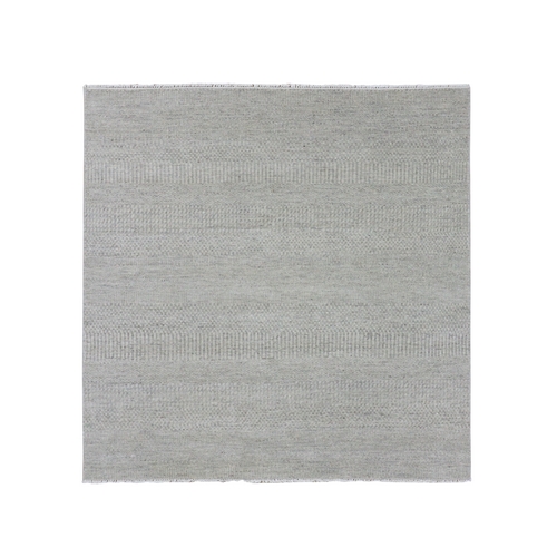 Goose and Cadet Gray, 100% Undyed Wool Hand Knotted, Tone on Tone, Modern Grass Design, Square Oriental Rug