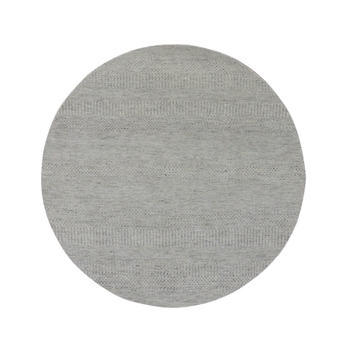 Perfect Gray, Undyed Natural Wool, Hand Knotted, Modern Grass Design, Round Tone on Tone Oriental Rug